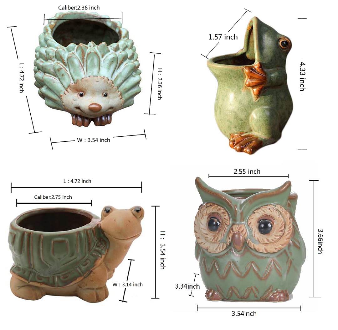 WENDIN 4pcs Green Animal Shaped Planter Small Succulent Pot Small Succulent Pots with Drainage, Ceramic Animal Planter, Indoor Plant Container Planter with Drainage Hole Home Office Desk Garden Gift