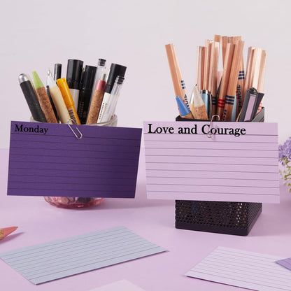 100 Sheets 3x5 Colored Ruled Note Cards Index Cards, 250 GSM Heavy Flashcards, 5 Purple