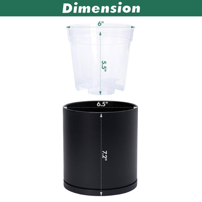 D'vine Dev Double-Layer Self-Draining Planter Set – Rotating Plastic Outer Pot with Clear Inner Liner for Root Health, Perfect for Indoor Plants, 6.5", Set of 2, Black, 73-V-B-2