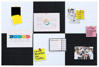 Uoisaiko Large Felt Board Tiles for Wall with 30 Push Pins, 11.8"x11.8" Pack of 6 Pin Board Notice Boards for Home Office Kitchen, Bulletin Board Wall Tiles for Photos Memos (Black+White, 6 Pack)