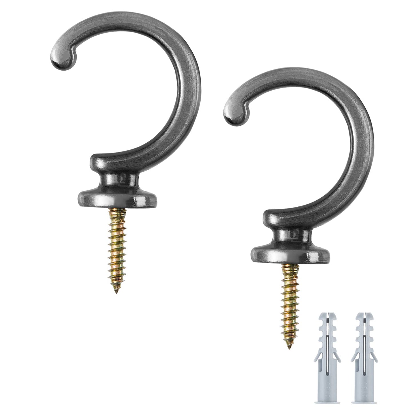 DeSS 2 Pack Curtain Holdbacks Curtain Tiebacks Hooks Wall Mounted Curtain Hooks for Window Drapery/Clothes/Coat/Hat/Towel (Silver Black)