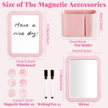 11 Pcs School Lockers Magnetic Decor Pink Locker Accessories Kit with Magnetic Mirror Whiteboard Pen Holder Buckles Lockers Organizer Decorations Locker Essentials for Girls Back to School Supplies