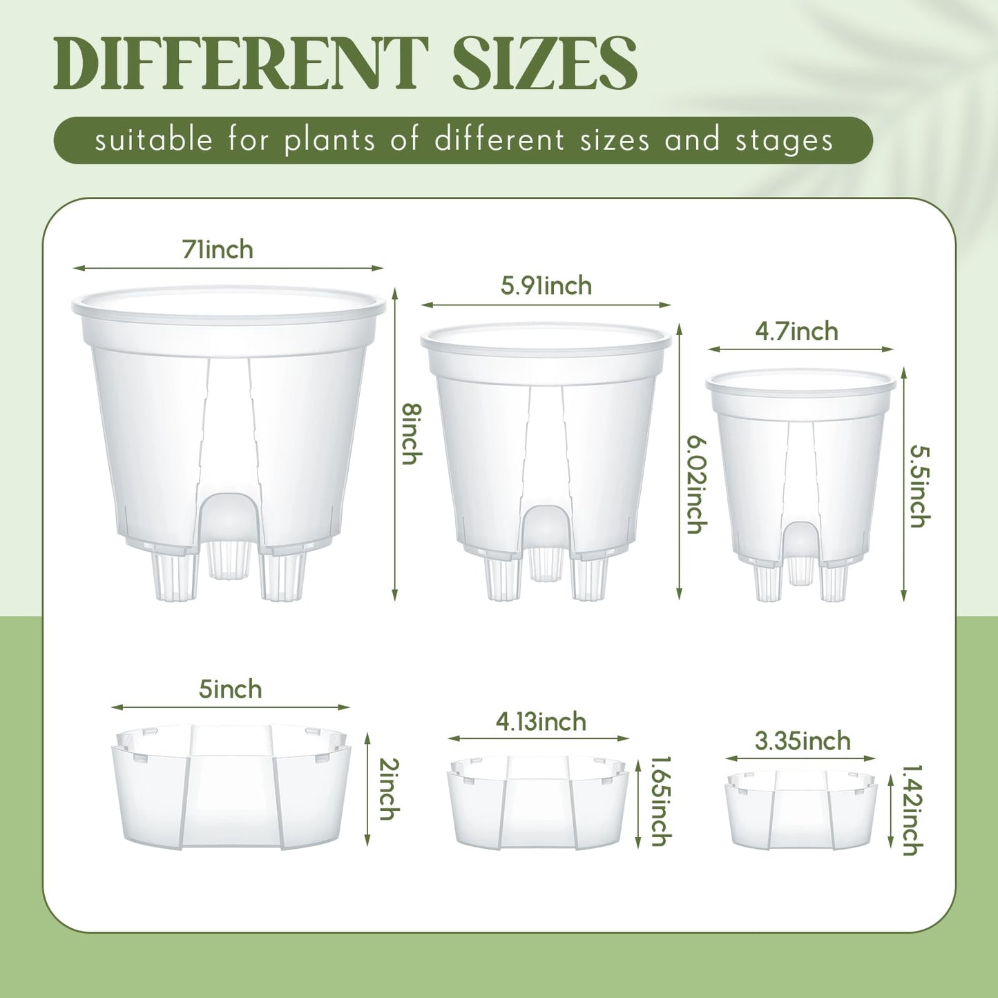Wonderjune Self Watering Pots for Indoor Plants with Deep Reservoir and High Drainage Holes for Outdoor Plants and Flowers, Bare Root Planter(4.72'', 5.91'', 7.09'',Clear,9 Pcs)