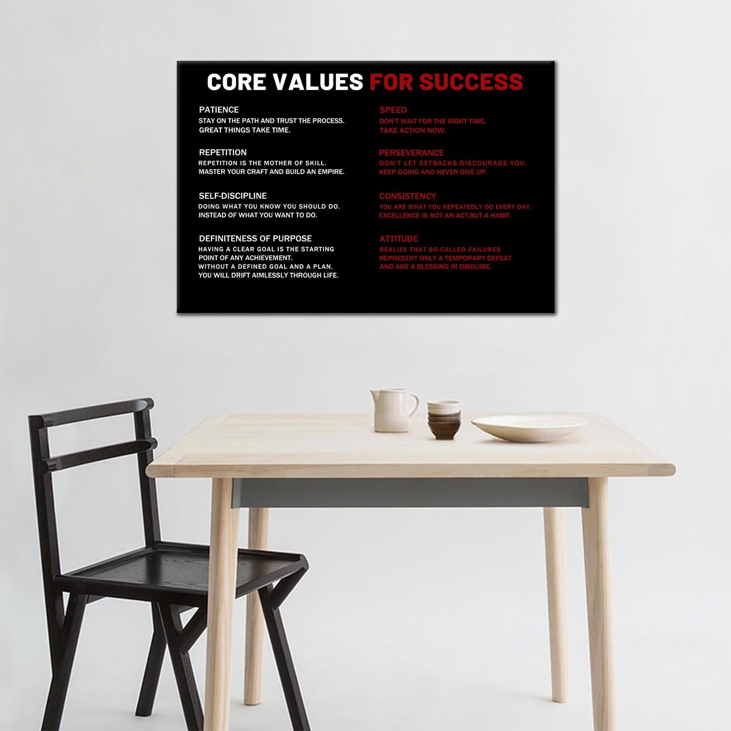 Core Values for Success Motivational Canvas Wall Art Inspirational Office Artwork for Bedroom Entrepreneur Quotes Poster Print for Home Gym Wall Decoration Ready to Hang [18''Wx12''H]