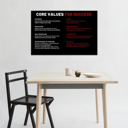 Core Values for Success Motivational Canvas Wall Art Inspirational Office Artwork for Bedroom Entrepreneur Quotes Poster Print for Home Gym Wall Decoration Ready to Hang [18''Wx12''H]