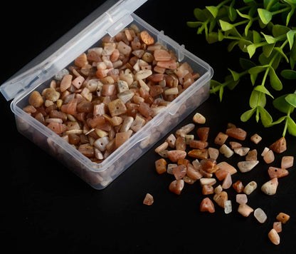 Natural Chip Stone Beads Sunstone 5-8mm About 400 Pieces Irregular Gemstones Healing Crystal Loose Rocks Bead Hole Drilled DIY for Bracelet Jewelry Making Crafting (5-8mm, Sunstone)