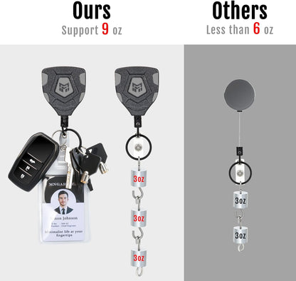 MNGARISTA Heavy Duty Retractable Keychain with Belt Clip, ID Badge Reel Key Chain, Badge Holder with 31.5' Steel Cord and Key Ring, 9.0oz, Black