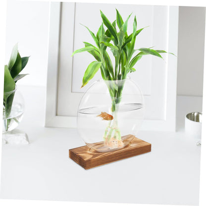 DOITOOL 2pcs Hydroponic Plant Glass Vases with Wooden Base, Small Propagation Jars for Indoor Greenery, Retro Style Desk Flower Pots for Home Office Décor
