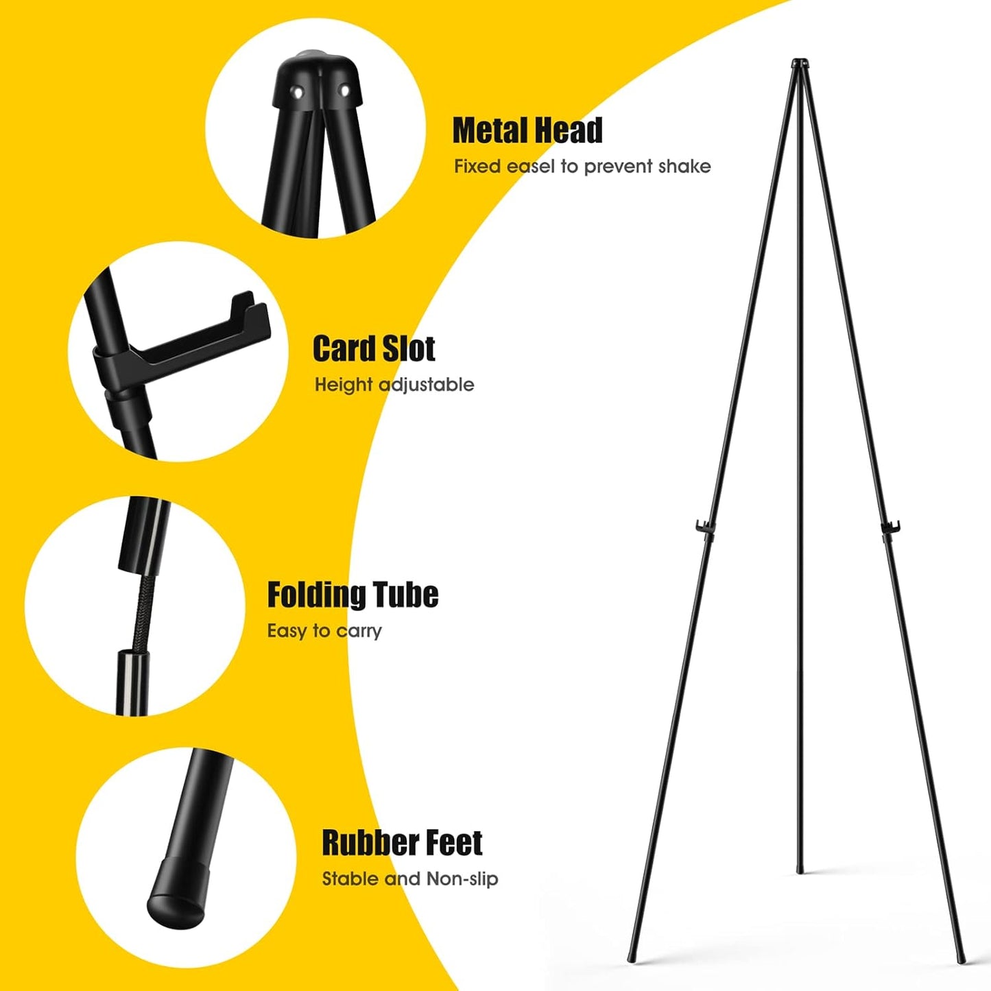 Display Black Easel Stand for Wedding Sign, Artist Instant Tripod Collapsible Portable Floor Easel for Posters, 63" Adjustable Easy Folding Metal Stand for Display Show, Arts, Painting