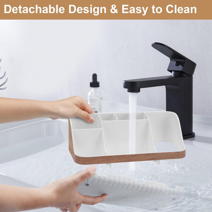 GFWARE Bathroom Countertop Organizer - Detachable 7 Slots Kids Electric Toothbrush and Toothpaste Holde Drainage for Bathroom Accessories Organization Counter Vanity Storage, Woodgrain