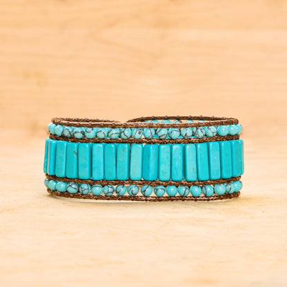 YGLINE Leather Bead Warp Bracelet Beaded Stone Handmade Gemstone Jasper Leather Cuff Bracelet