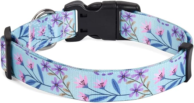 Mihqy Dog Collar with Bohemia Floral Tribal Geometric Patterns - Soft Ethnic Style Collar Adjustable for Small Medium Large Dogs(Floral Purple,L)