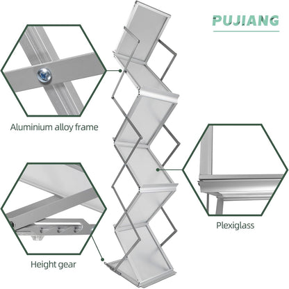 6 Pockets Collapsible Literature Rack for Trade Shows, Metal Floor Standing Literature Stand Catalog Rack Brochure Rack Flyer Holder Pamphlet Holder with Carry Case
