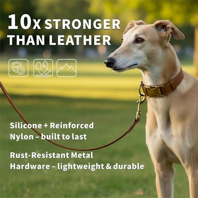 Dog Collar and Leash Set,Leather Silicone Waterproof Odor-Proof Dog Collar and Leash for Medium Dogs, Soft Flexible Dog Collars, Durable Thick Adjustable Pet Collar (Brown, Medium (12.5-20" Neck))