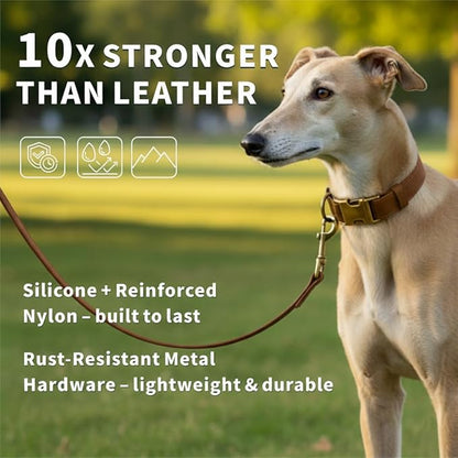 Dog Collar and Leash Set,Leather Silicone Waterproof Odor-Proof Dog Collar and Leash for Medium Dogs, Soft Flexible Dog Collars, Durable Thick Adjustable Pet Collar (Brown, Medium (12.5-20" Neck))