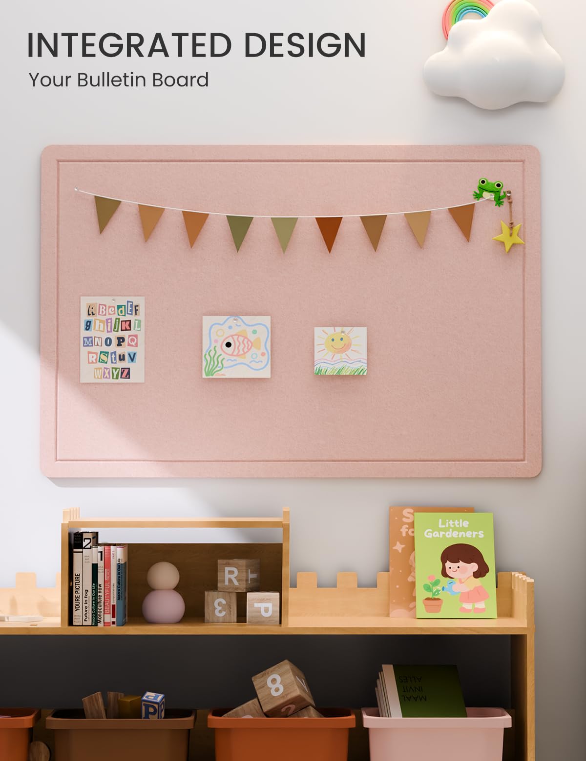 Fluxynara Bulletin Board,35.4" x 23.6" Cork Board Alternative with 12 Safe Removable Adhesive Tabs, Foldable Felt Pin Board for Home Office, Classroom, Bedroom,Entryway for Walls—Pink