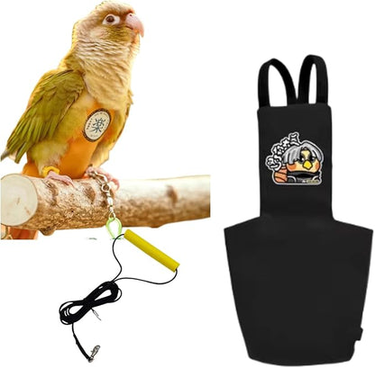 MANON ROSA Bird Diapers Leash Set Washable Reusable Handmade Flight Suit Waterproof Inner Layer - Protective Parrot Nappy Clothes Parakeets Macaws Budgies Canaries (Black3,Cockatiel)