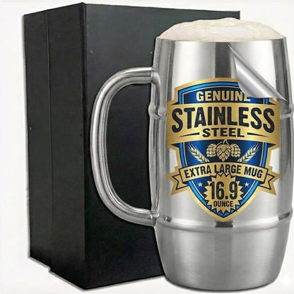 Silver Beer Mug 500ml for Men & Home Bar | Stainless Steel Beer Cup with Matte Interior & Polished Silver Exterior | Durable Large Beer Stein for Beer, Ale & Cocktails | by L’escape Artiste