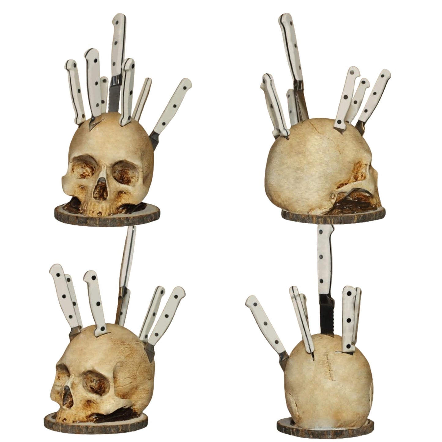 Skull Knife Holder for Kitchen: A Skeleton Knife Stand Doubling as Horror - Themed Kitchen Storage Head Rack. Ideal for Scary Party Decor, 15CM/5.9IN, Beige
