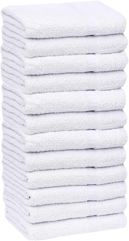 GOLD TEXTILES 12 Pack White Economy Cotton Blend 15x25 Inches Basic Hand
