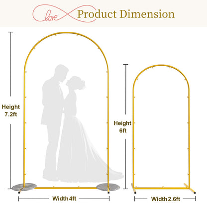 Snughome Arch Backdrop Stand, Set of 2 Metal Balloon Arch Stand (7.2FT+6FT), Gold Wedding Arch Frame for Party, Baby Shower, Holiday, Ideal for Balloon Flower