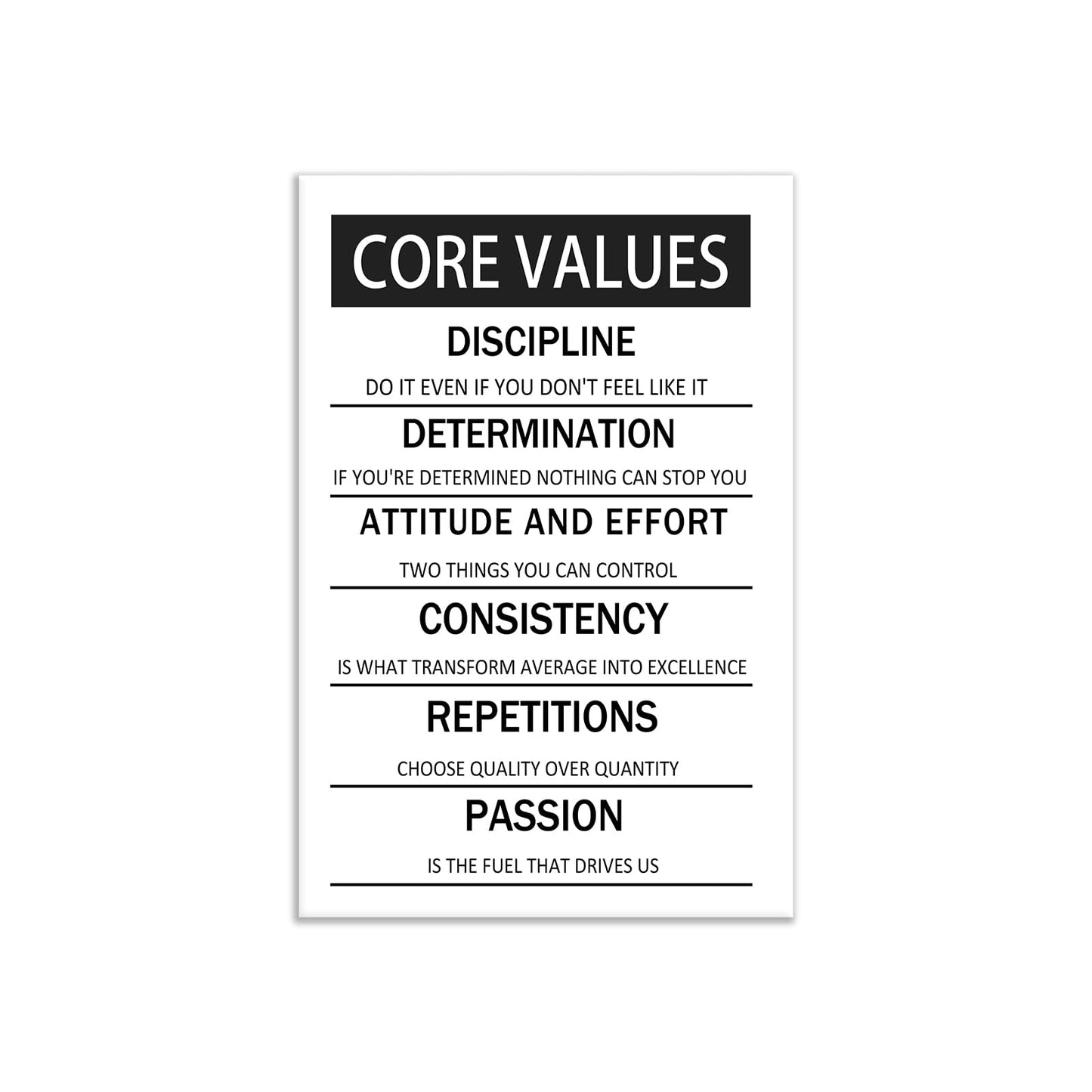 Core Values Motivational Wall Art Canvas Poster Black and White Inspirational Painting Print Artwork for Living Room Office Gym Modern Home Wall Decor Artwork Framed Ready to Hang [24''W x 36''H]