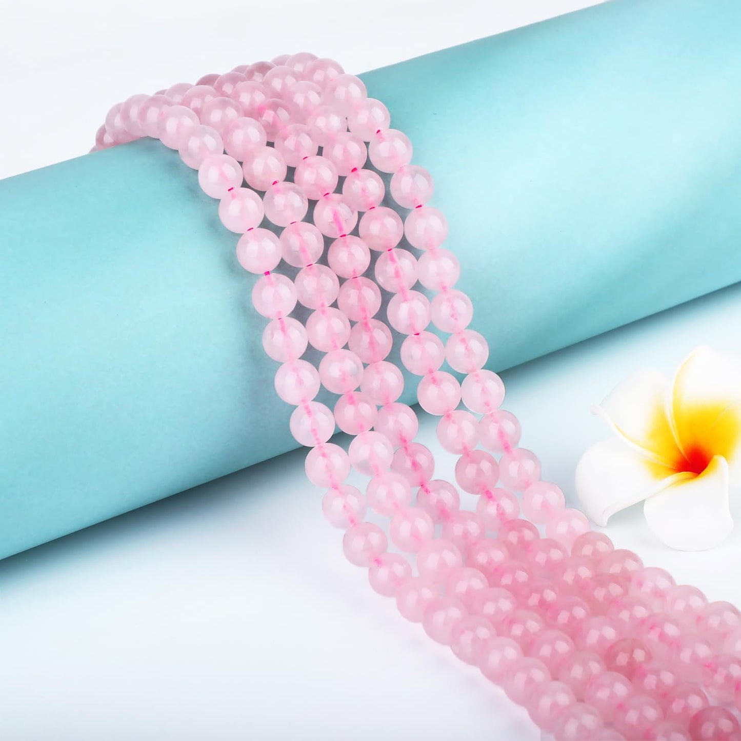 CMBYN Natural Stone Beads Round Genuine Real Stone Beading Strand Loose Gemstones DIY Smooth Bead for Bracelet Necklace Earrings Jewelry Making (Pink Quartz, 8mm 45 Pieces)