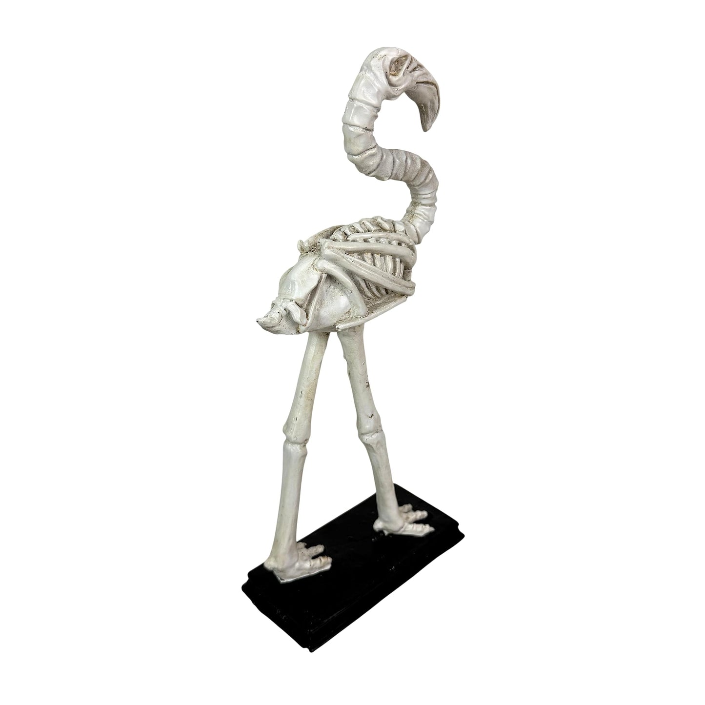Fancy That Flamingo Skeleton Statue 12 Inch Resin Tabletop Sculpture with Distressed Bone White Finish and Black Base, Eclectic Coastal Bird Decor Accent for Shelf Desk Mantel