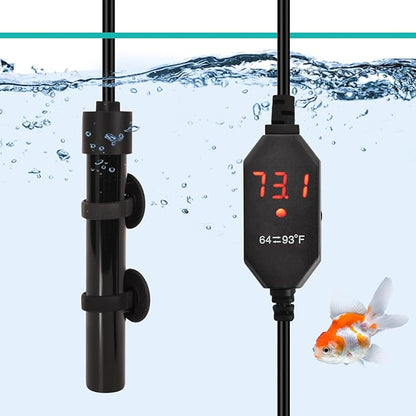 YOFOTHS Mini Aquarium Heater Alumina Ceramic, 25W Digital Display Thermostat, Compact Thumb-Size Fish Tank Heater with Temperature Control for 3-5 Gallon Betta Tanks (25W)