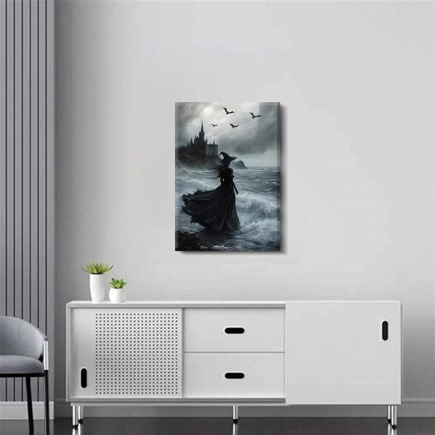 Halloween Horror Witch Canvas Wall Art Dark Academy Witch Painting Picture Wall Decor Goth Dark Moody Poster Print Artwork for Halloween Party in Living Room and Bedroom Home Decoration