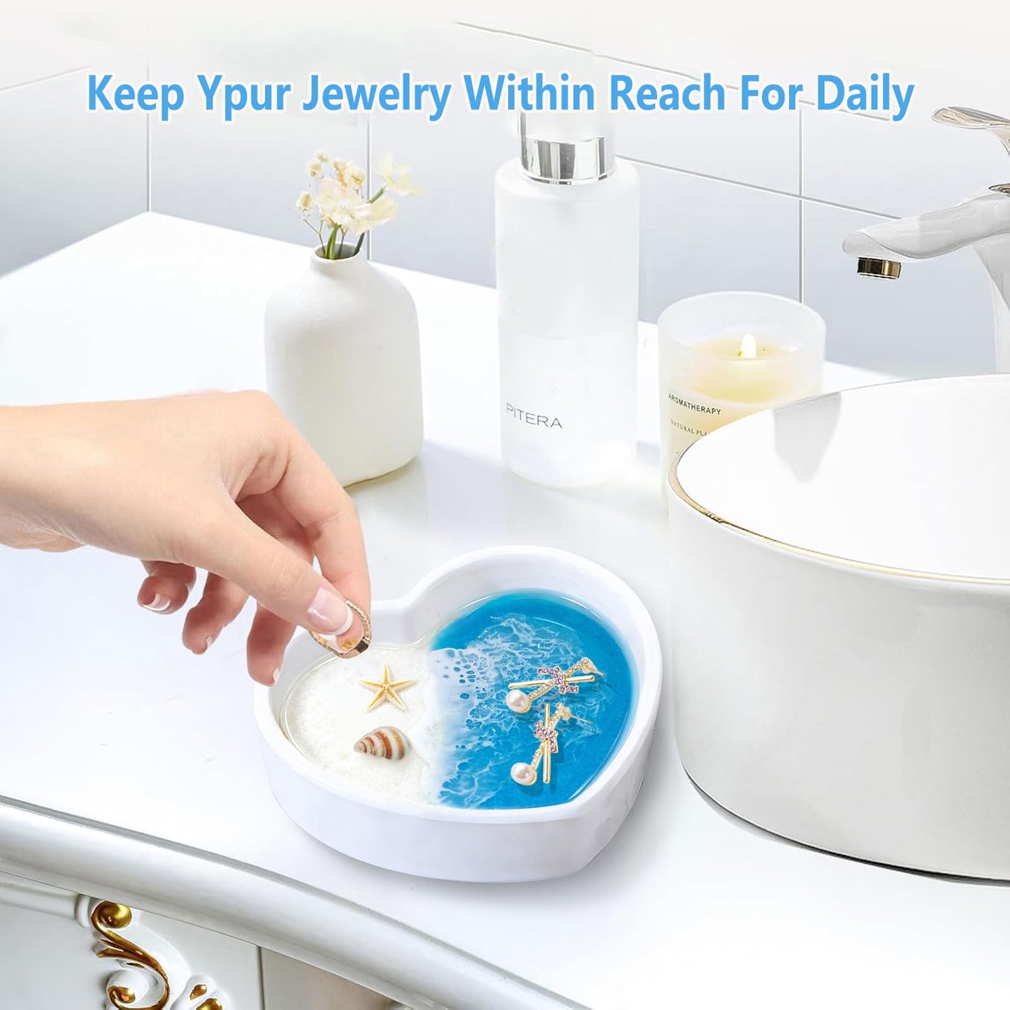 LENTOFINE Resin Ring Dish,Coastal Jewelry Tray for Small Trinkets