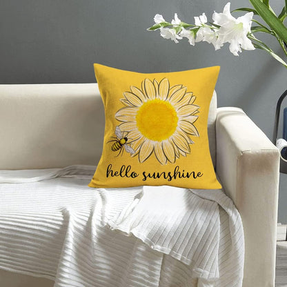 Qinqingo Hello Sunshine Summer Decorative Throw Pillow Covers Sunflower Bee Farmhouse Yellow Square Pillow Coves for Outdoor Patio Sofa Bedroom Car 24x24 Inch