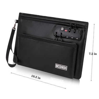Fireproof Money Bag with Lock, Cash Bag Bank Bag for Cash, Valuable Storage Bag,Fireproof Safe Box Money Pouch with Zipper (BLACK, Small)
