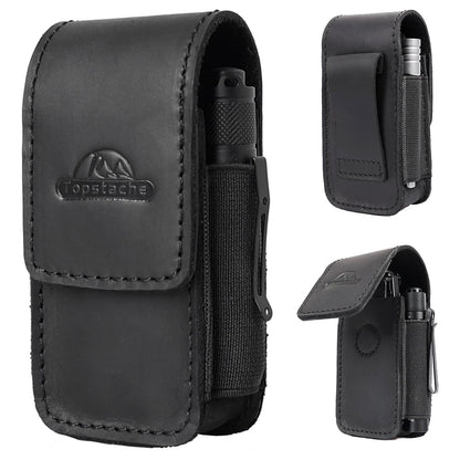Topstache Leather Multitool Sheath - Multitool Holster for Belt - Pocket Organizer for Work - Multi Tool Holder for Leatherman, Gerber, SOG - Magnetic Closure EDC Belt Pouch, M, Black
