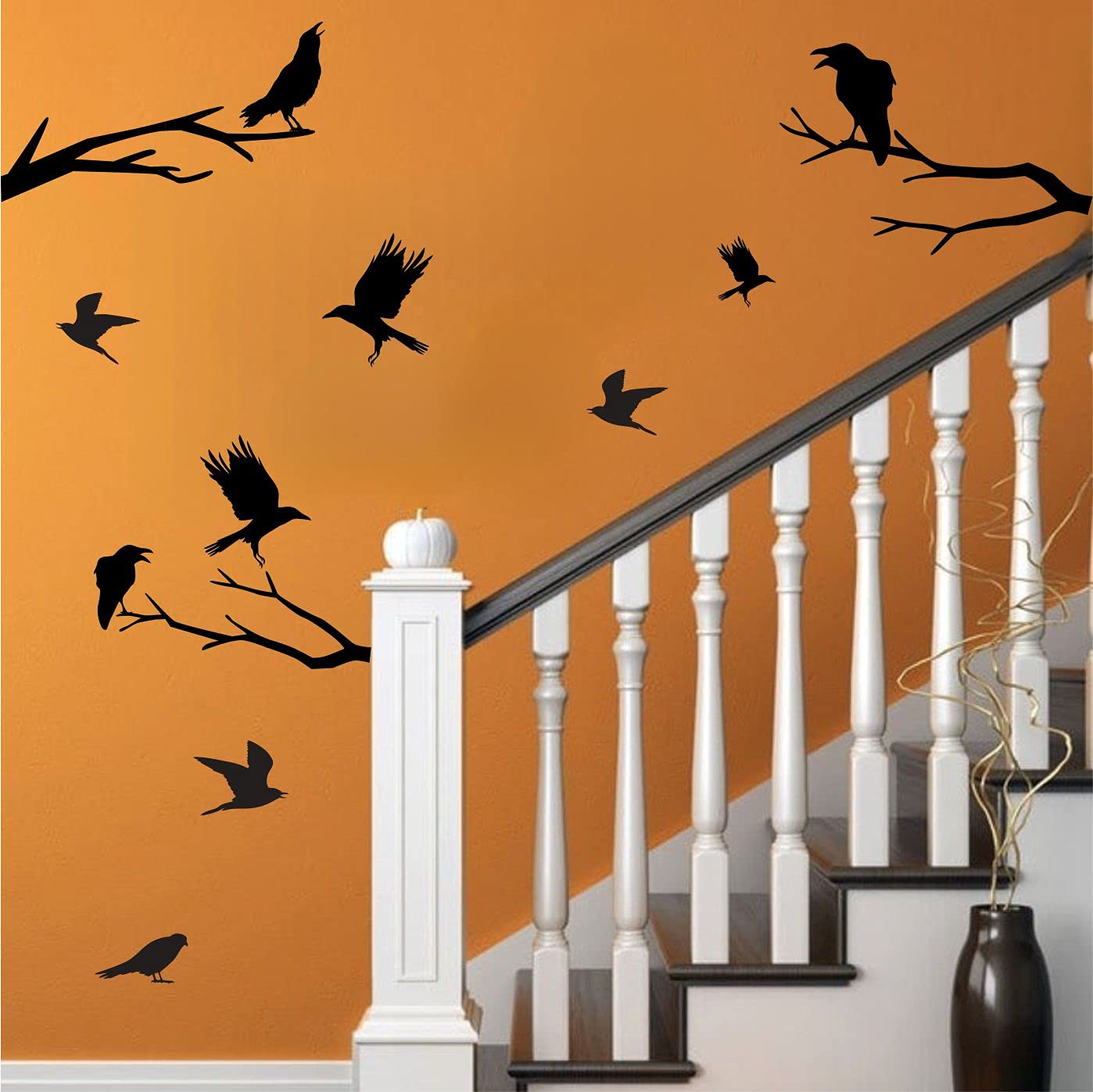 Black Crows Wall Decals Winter Branches Wall Decals Bird Wall Stickers Bedroom Farmhouse Living Room Window Clings