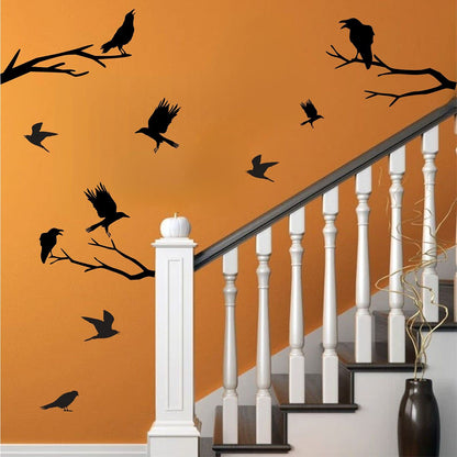 Black Crows Wall Decals Winter Branches Wall Decals Bird Wall Stickers Bedroom Farmhouse Living Room Window Clings