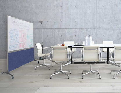 DivideWrite Mobile Whiteboard | Double Sided Dry Erase Board | Portable Office Cubicle Partition | Display for Classrooms, Conference Rooms, Meeting Areas and More | Navy Blue Fabric 4' Wide X 6' Tall