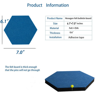 Afumazi 8Pcs Hexagon Felt Cork Board Tiles Self Adhesive Bulletin Board, Pin Board for Wall Decor Memos Photos Display (Set D)