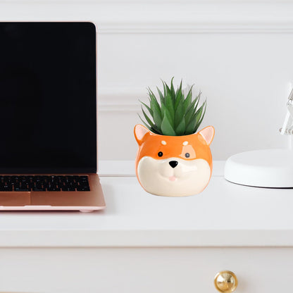 DIYOMR Cute Pet Dog Ceramic Planter Small Succulent Pot Cartoon Shaped Plant Pot for Mini Plants Flower Cactus, Smooth Shiny Ceramic - Plants Not Included (Akita)