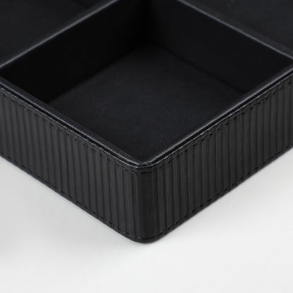 NICLNGSH PU Leather Valet Tray, Decorative Trinket Vanity Desk Drawer Organizer Tray, Perfume Dish Catch All Bowl for Keys, Nightstand Drawer Organizer Women Men with 4 Compartments (Black)
