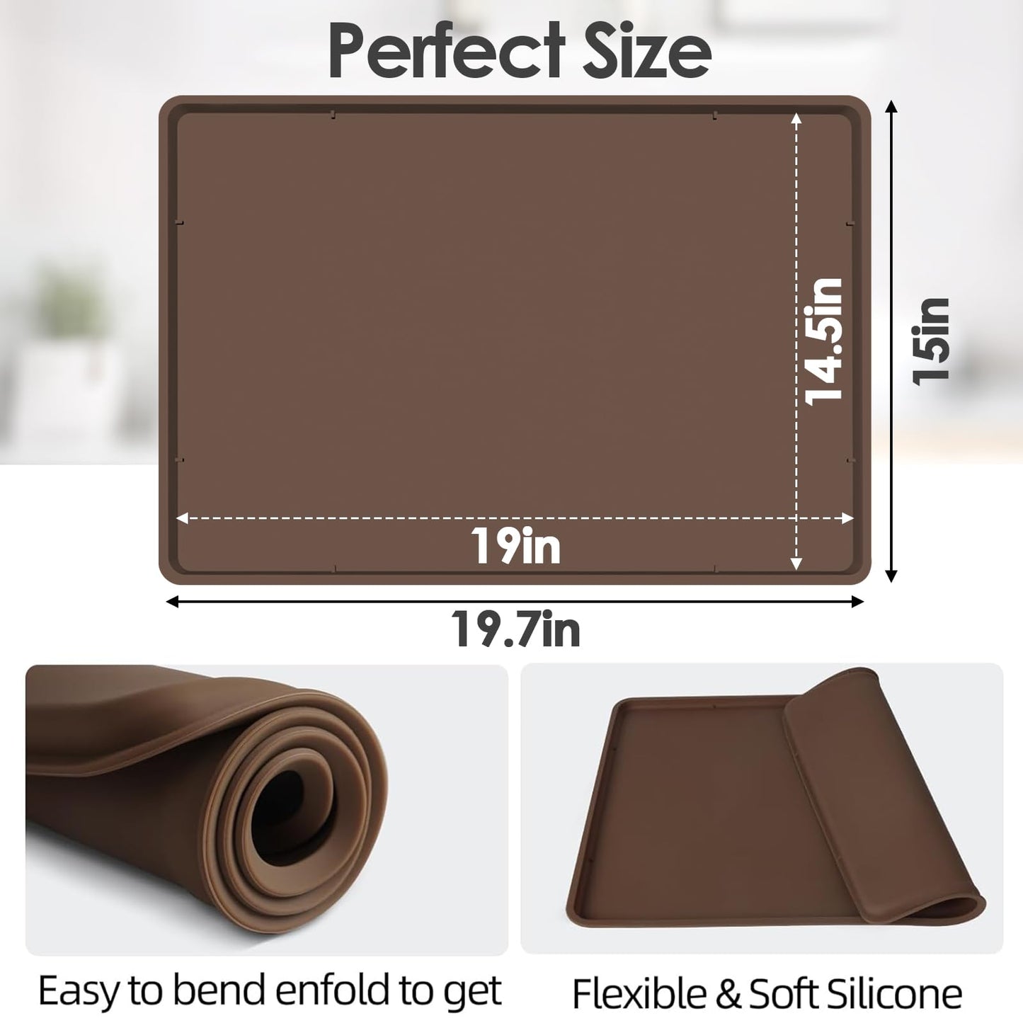 TOHONFOO Silicone Coffee Mat with Lip, 19.7'' x 15'' Heavy Duty Bar Mat, Coffee Tray for Countertop Fit Under Machine Pot Espresso Machine, Grey
