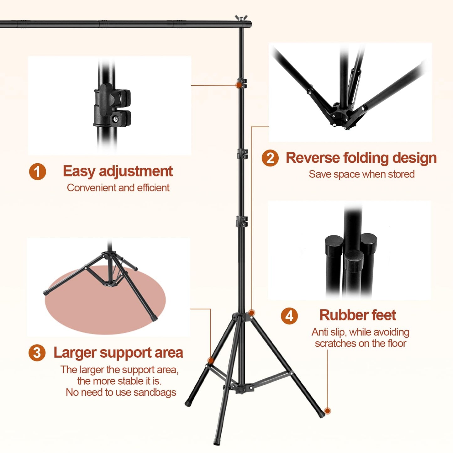 Qoolfoto Backdrop Stand 10x7ft(WxH), Photo Studio Adjustable Background Stand Support System Kit with 8 Crossbars, 8 Clamps and Carrying Bag for Parties, Wedding, Photography, Decoration
