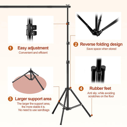 Qoolfoto Backdrop Stand 10x7ft(WxH), Photo Studio Adjustable Background Stand Support System Kit with 8 Crossbars, 8 Clamps and Carrying Bag for Parties, Wedding, Photography, Decoration