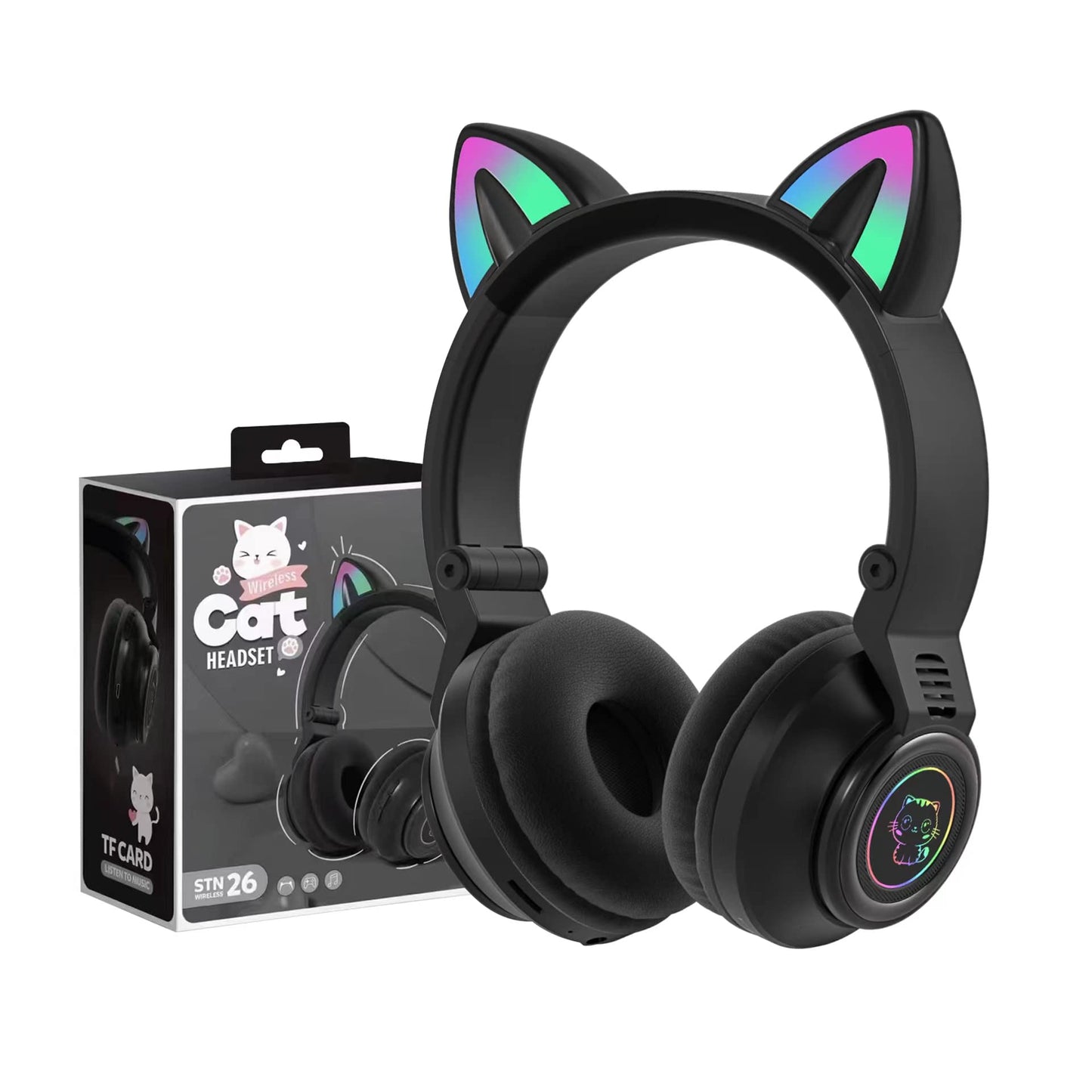 YUSONIC Cat Ear Bluetooth Headphones,Toddlers Kids Wireless Headphones for Boys Girls Amazon Fire Tablet/Laptop/Pad/School (Black)