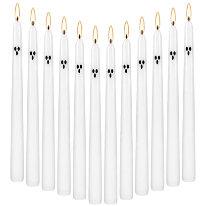 12pack 10inch Ghost Halloween Taper Candles-unscented White Spooky Candles Decorations Halloween Ghost Shaped Decor for Party Favor Home Table
