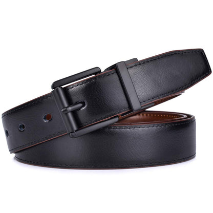 Beltox Men’s Belts Dress Casual Reversible Leather 1.1” w Roller Buckle Rotated(Black/Brown w Black Buckle, 38-40)
