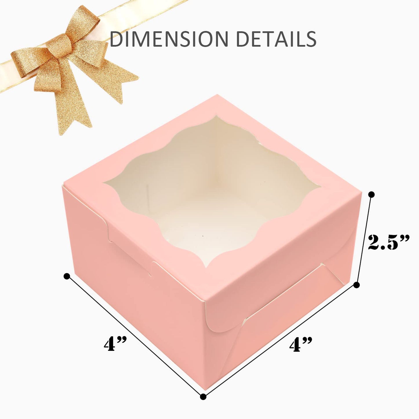 Bakepacker Pink Bakery Boxes with Window 4x4x2.5 inches Small Size Pastry Boxes Mini Cookie Boxes for Bakerys Thick & Sturdy （100 Packs）