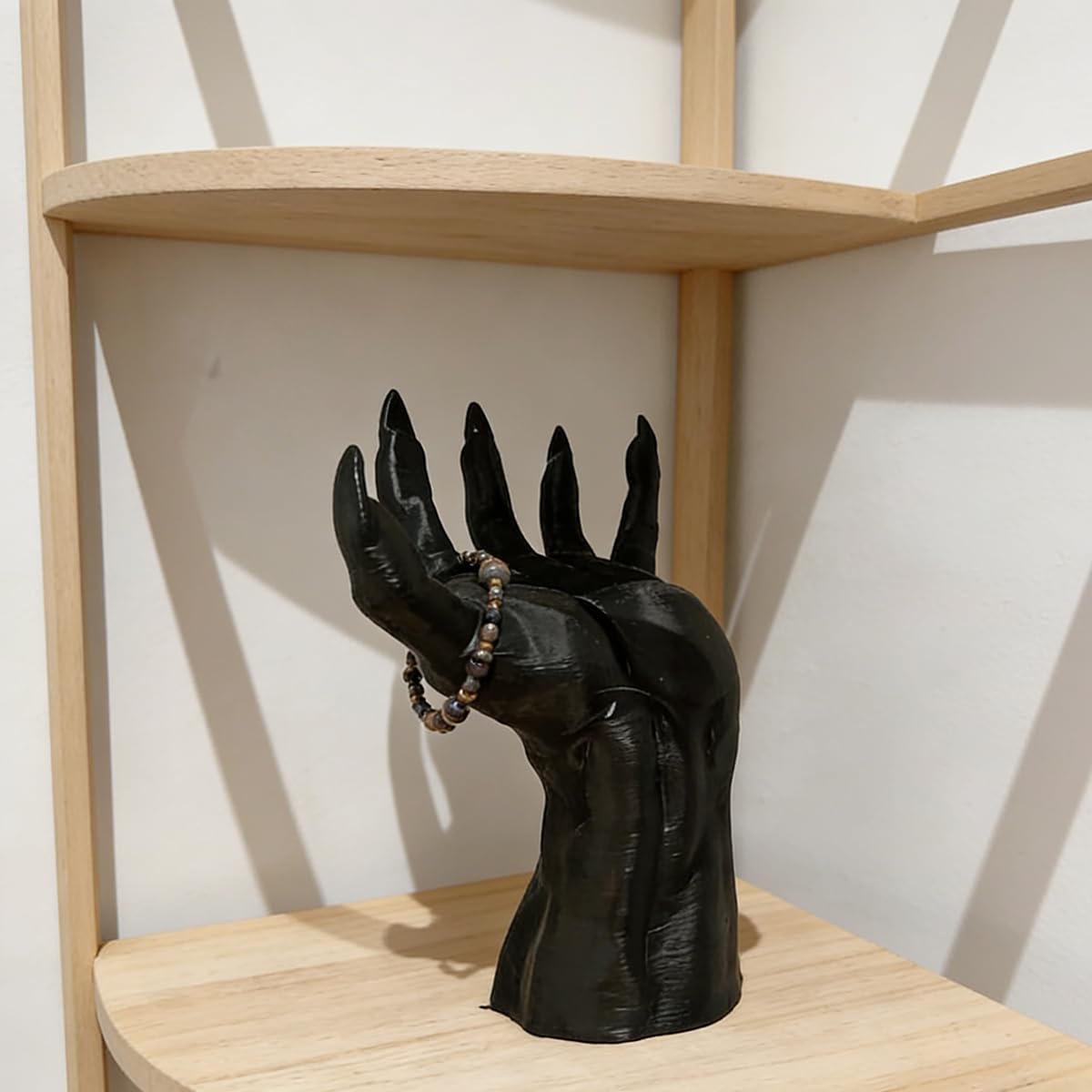 LuckyVin Gothic Black Hand Wall Sculpture – Creepy Long Nail Hand Holding Rose – Jewelry & Watch Holder, Gothic Décor for Wall or Table, Perfect for Halloween (Hand-of-Darkness)
