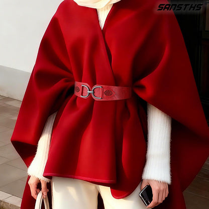 SANSTHS Vintage Women Stretchy Wide Belt Chunky Buckle Elastic Wide Waist Belts for Dresses Coats, Red S