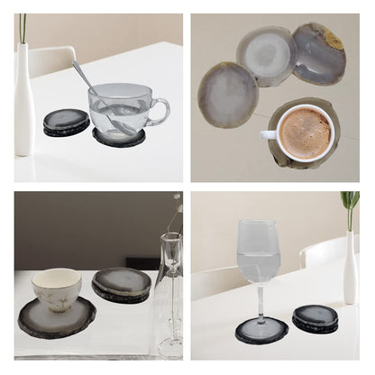 Gray Agate Coaster Drinks Crystal Cup Stone Coasters Set of 4 Geode Agate Slices with Rubber Bumpers for Coffee, Wine or Bar Glasses (4"-5")